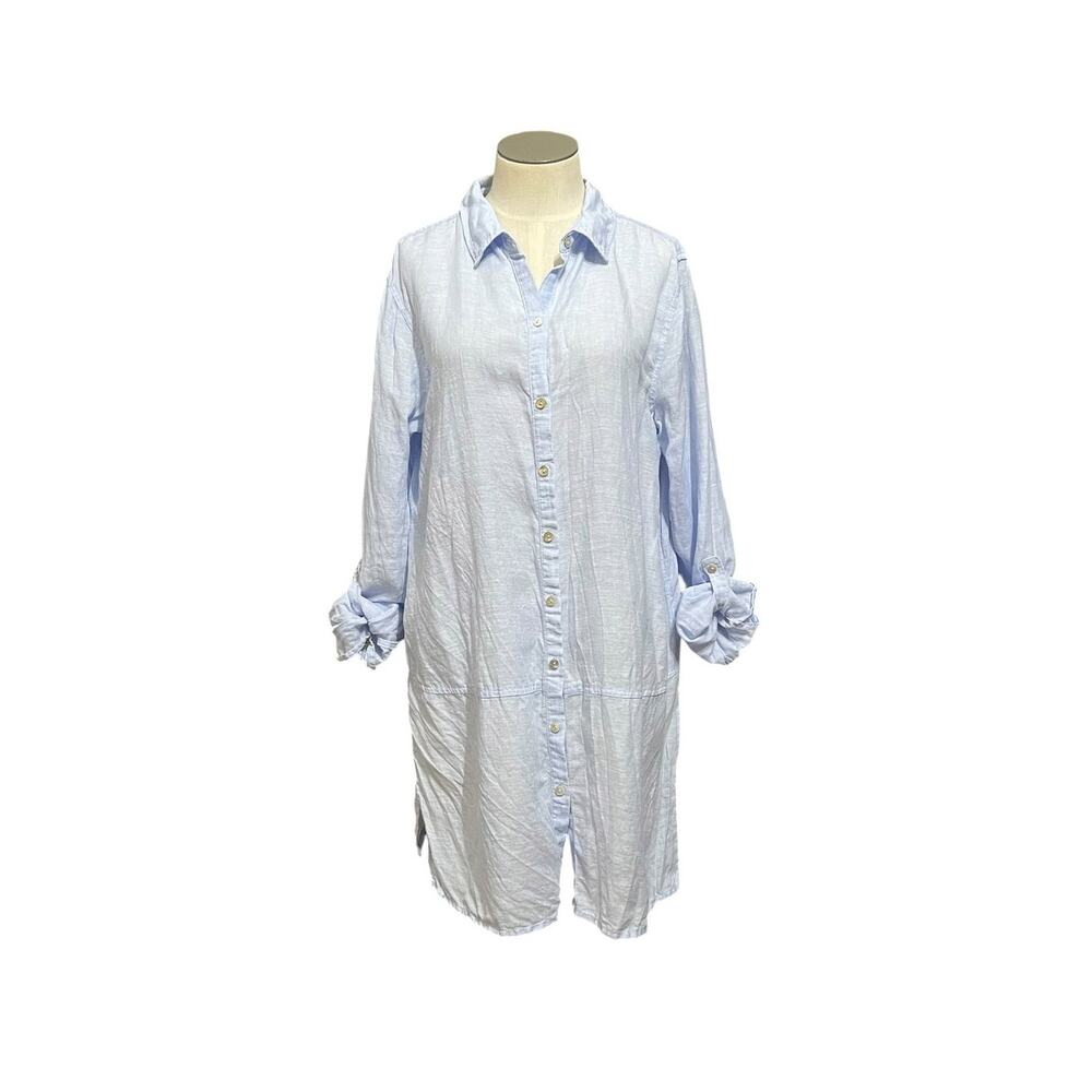Tahari Linen Lagenlook Boho Coastal Vacation Beach Button Up Tunic Shirt Sz M